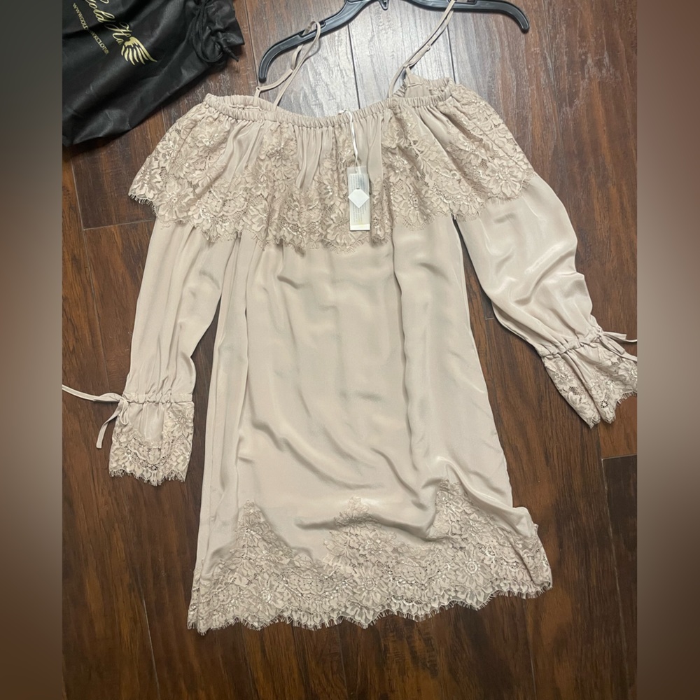 Gold hawk boho off shoulder dress
